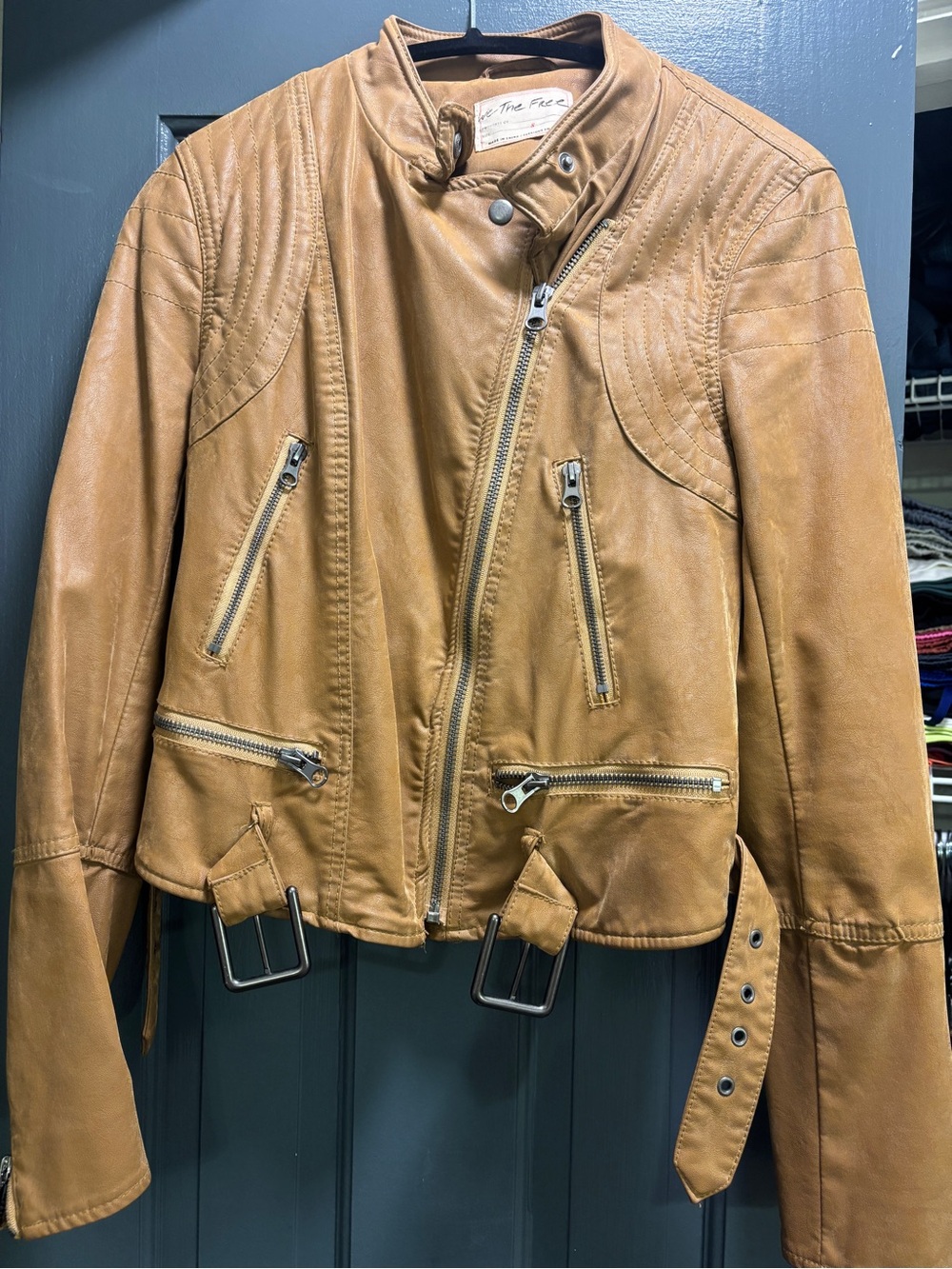 We The Free Cognac Leather Moto Jacket